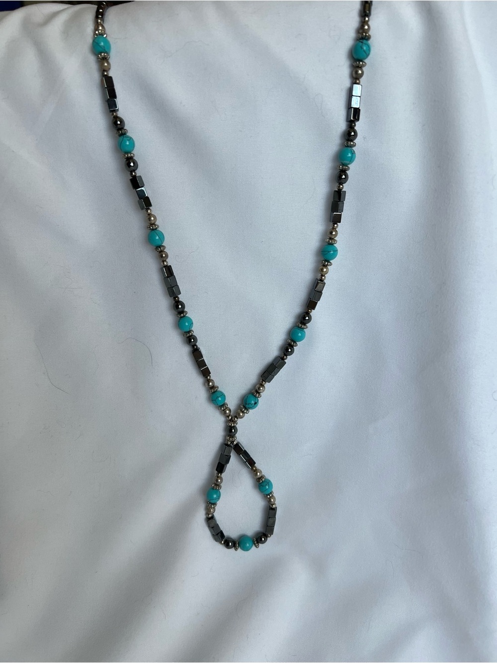 Turquoise Bead Loop Necklace - Women's Blue Beaded Necklace Natural stones